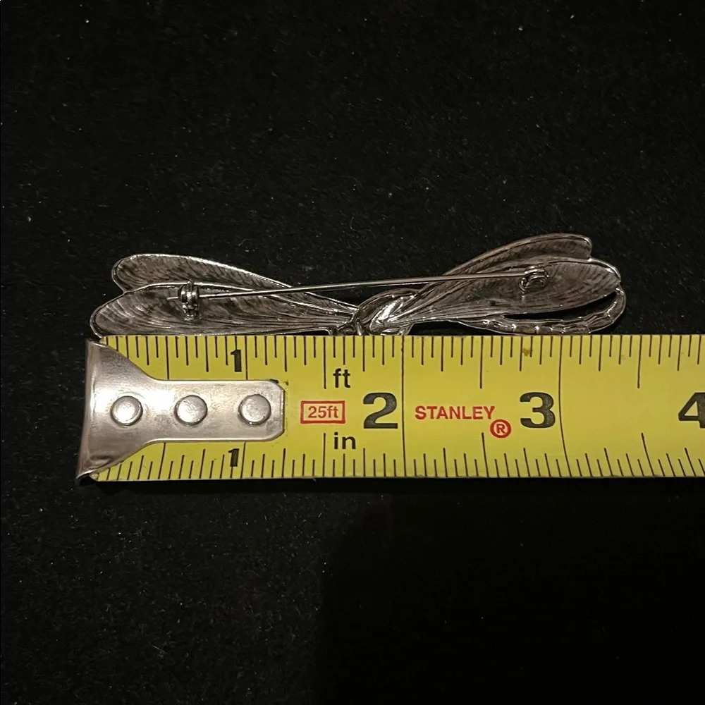 Silver Dragonfly Brooch with Blue Gemstone